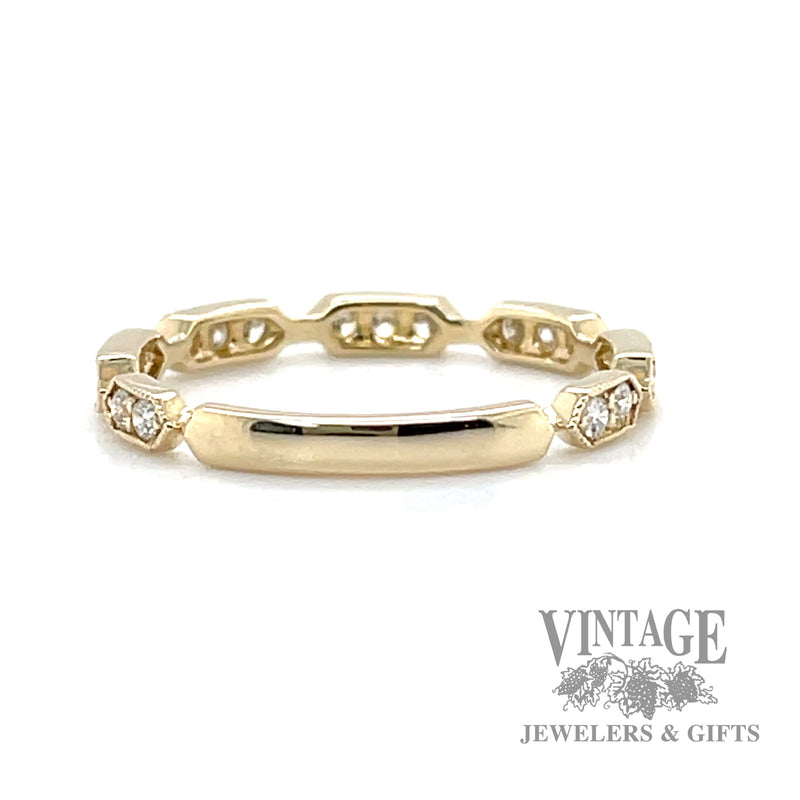 Elongated hexagonal 14k gold and diamond station ring .26 CTW