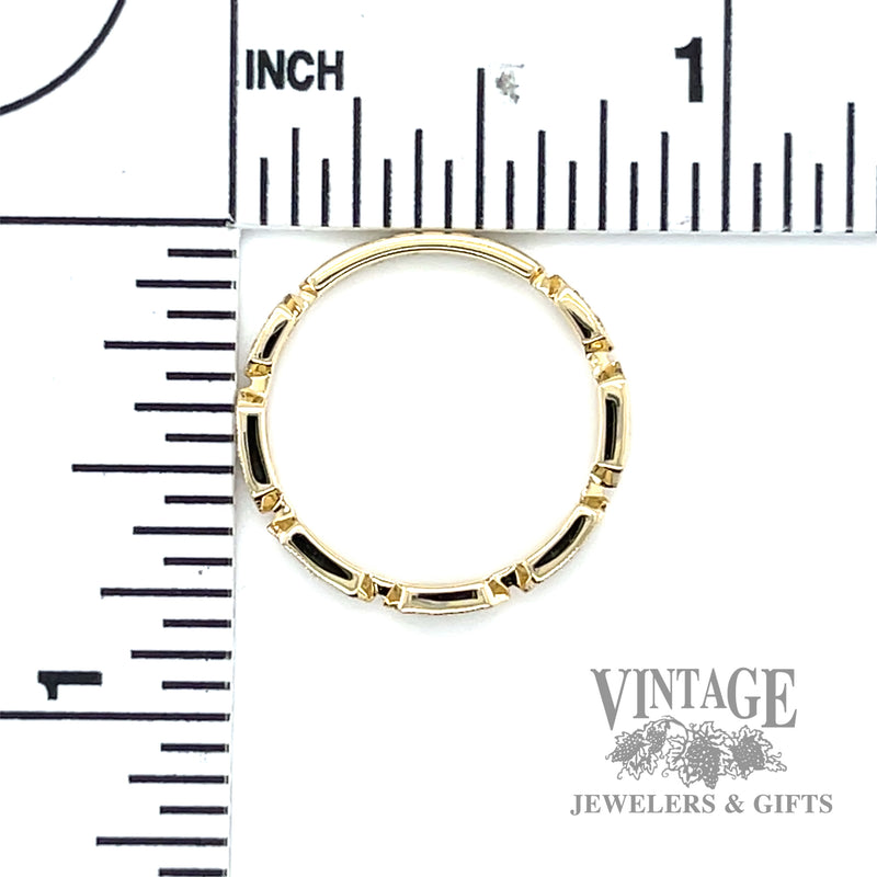 Elongated hexagonal 14k gold and diamond station ring .26 CTW