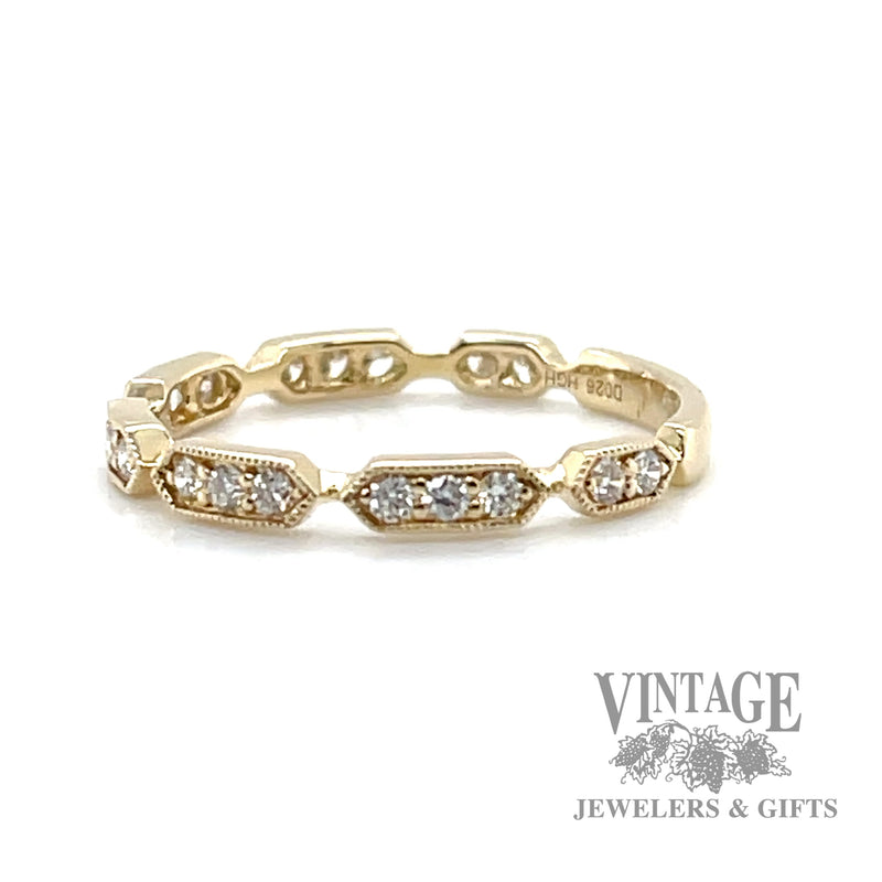 Elongated hexagonal 14k gold and diamond station ring .26 CTW