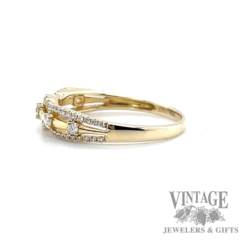 Triple split pave set 14k yellow gold natural diamond ring left