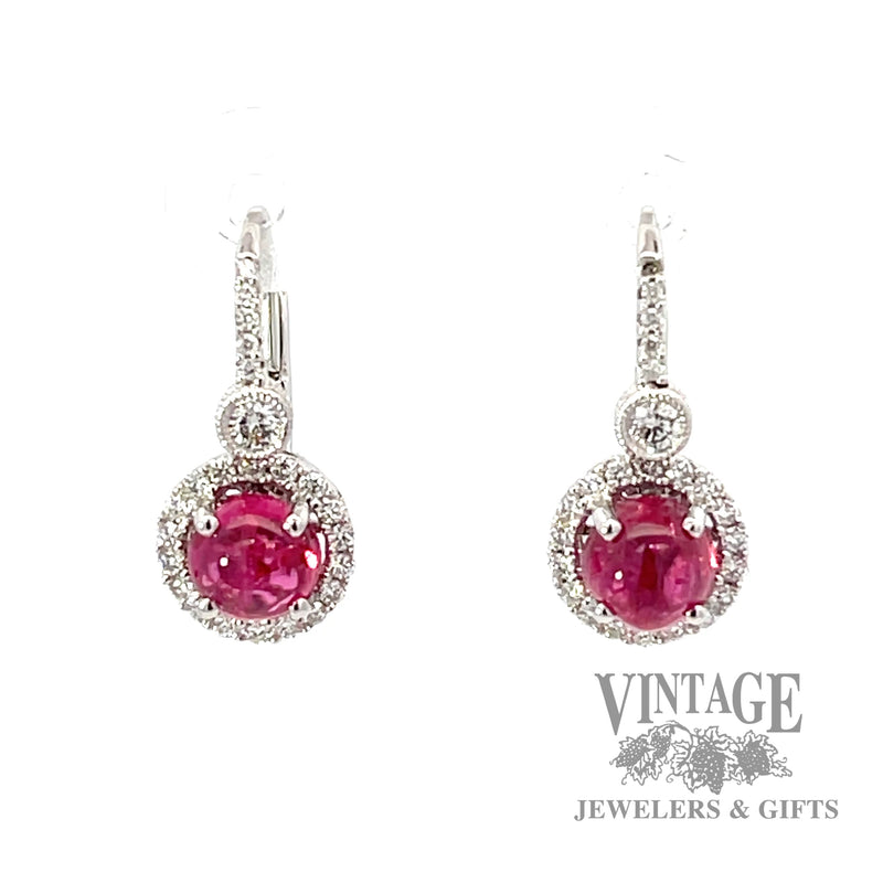 Red spinel 18kw gold diamond drop earrings