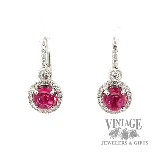 Red spinel 18kw gold diamond drop earrings