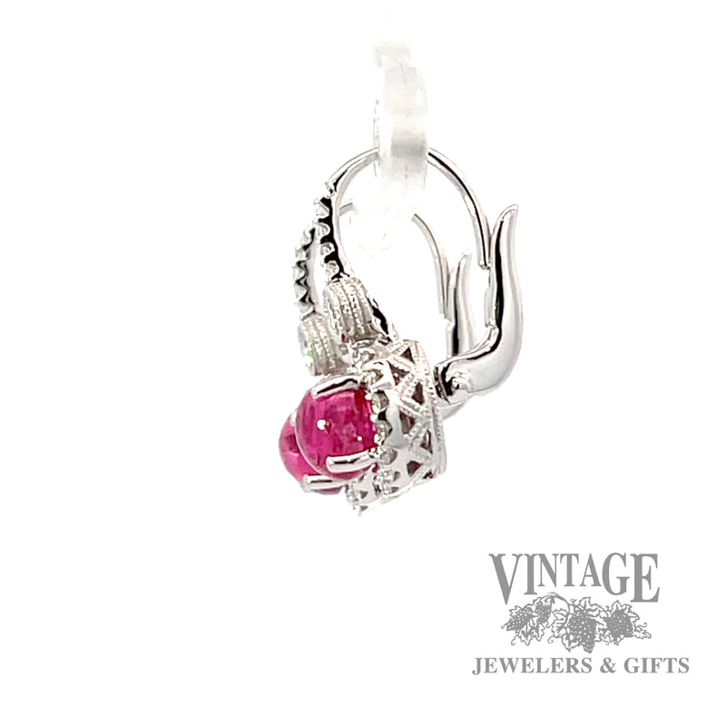 Red spinel 18kw gold diamond drop earrings side