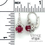 Red spinel 18kw gold diamond drop earrings scale