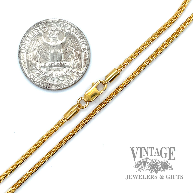 18" 2.0 mm 22k gold wheat chain necklace scale