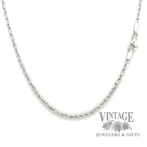 22" 2.0 mm 14k white gold rope chain necklace