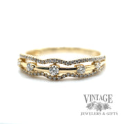 Triple split pave set 14k yellow gold natural diamond ring