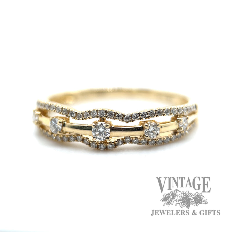 Triple split pave set 14k yellow gold natural diamond ring