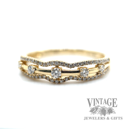 Triple split pave set 14k yellow gold natural diamond ring