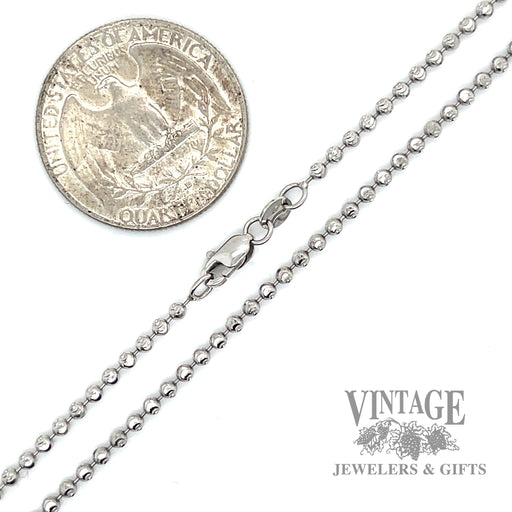 22" 2.0 mm 14k white gold ball necklace scale