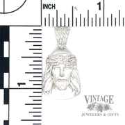 Jesus Head with Pave Set Natural Round Cut Diamond 18 white gold pendant scale
