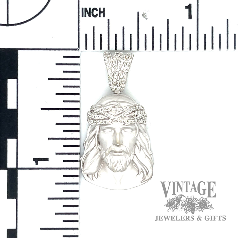 Jesus Head with Pave Set Natural Round Cut Diamond 18 white gold pendant scale
