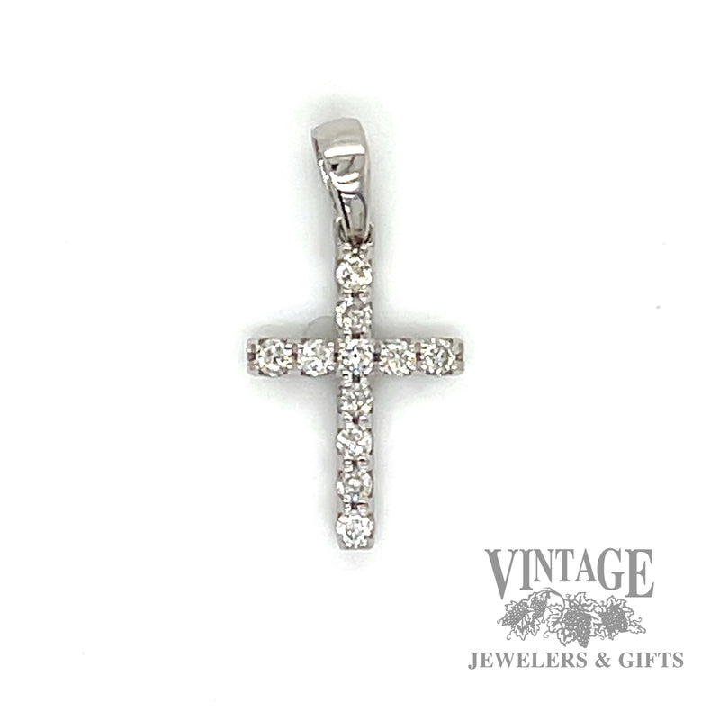 Cross with Natural Round Cut Diamond 14k white gold Pendant  solo