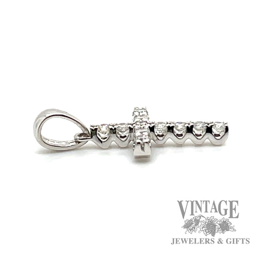 Cross with Natural Round Cut Diamond 14k white gold Pendant  side