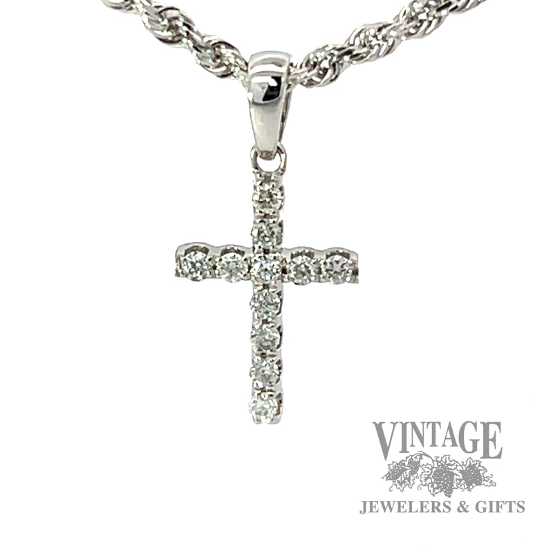 Cross with Natural Round Cut Diamond 14k white gold Pendant 