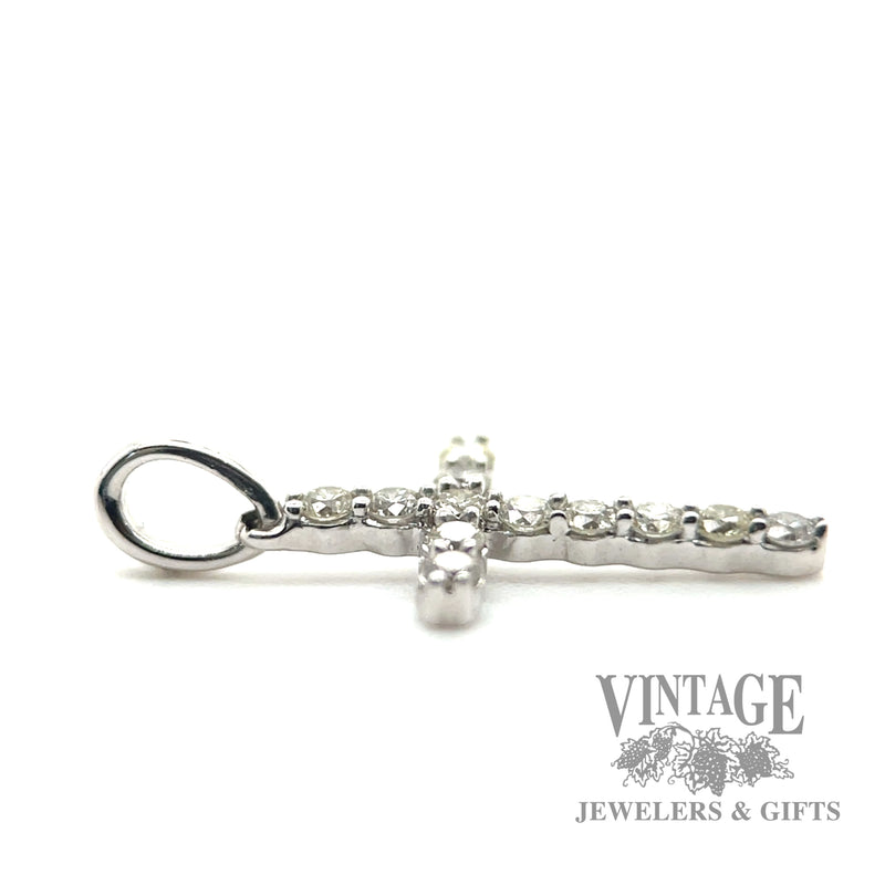 Cross with Natural Round Cut Diamond 14k white gold Pendant side down