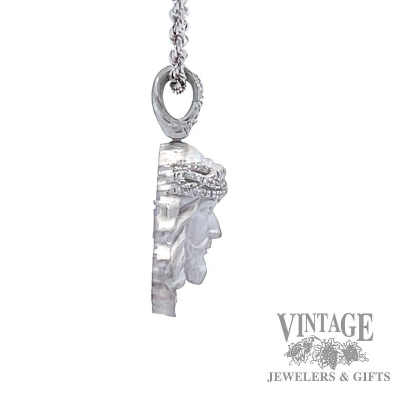 Jesus Head with Pave Set Natural Round Cut Diamond 18 white gold pendant right