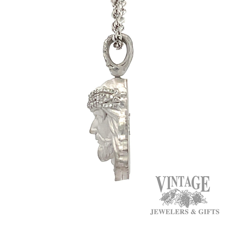Jesus Head with Pave Set Natural Round Cut Diamond 18 white gold pendant left