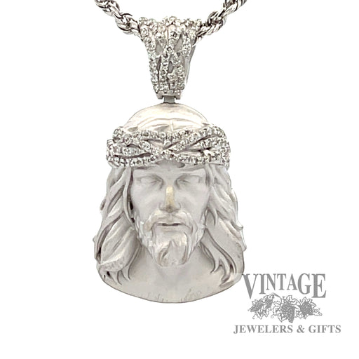 Jesus Head with Pave Set Natural Round Cut Diamond 18 white gold pendant 