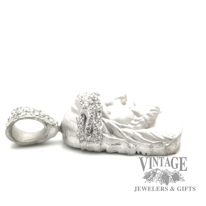 Jesus Head with Pave Set Natural Round Cut Diamond 18 white gold pendant side down