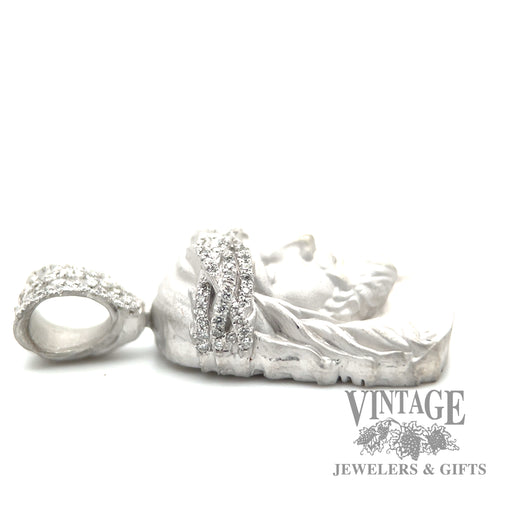 Jesus Head with Pave Set Natural Round Cut Diamond 18 white gold pendant side down