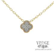 Clover Shaped Pendant with 18" Beaded Cable 14k gold necklace .32 Carats