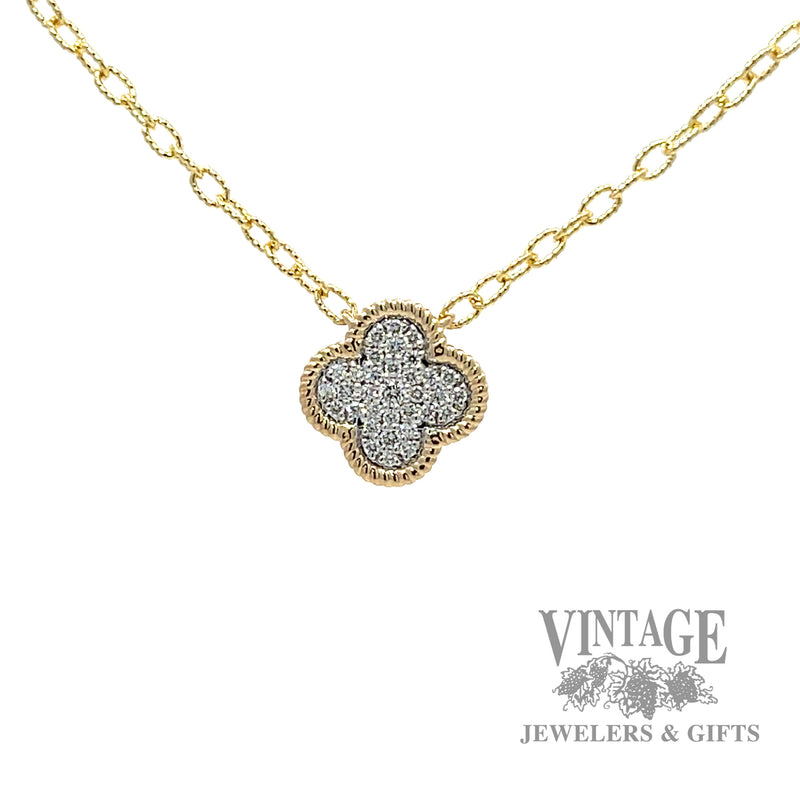 Clover Shaped Pendant with 18" Beaded Cable 14k gold necklace .32 Carats