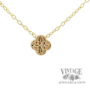 Clover Shaped Pendant with 18" Beaded Cable 14k gold necklace .32 Carats back