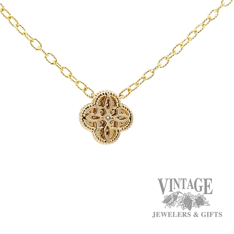 Clover Shaped Pendant with 18" Beaded Cable 14k gold necklace .32 Carats back