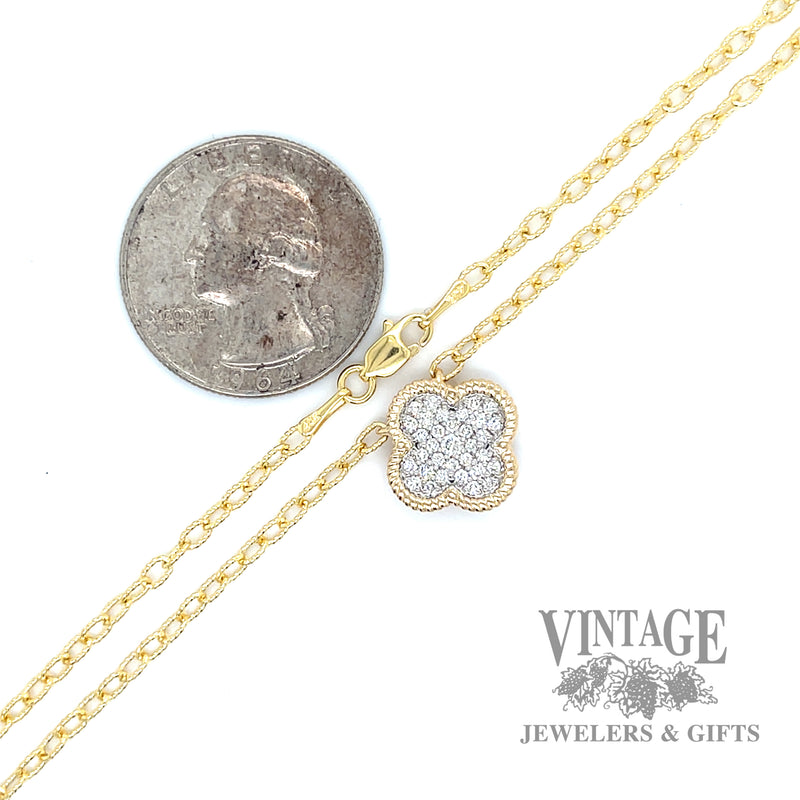 Clover Shaped Pendant with 18" Beaded Cable 14k gold necklace .32 Carats scale