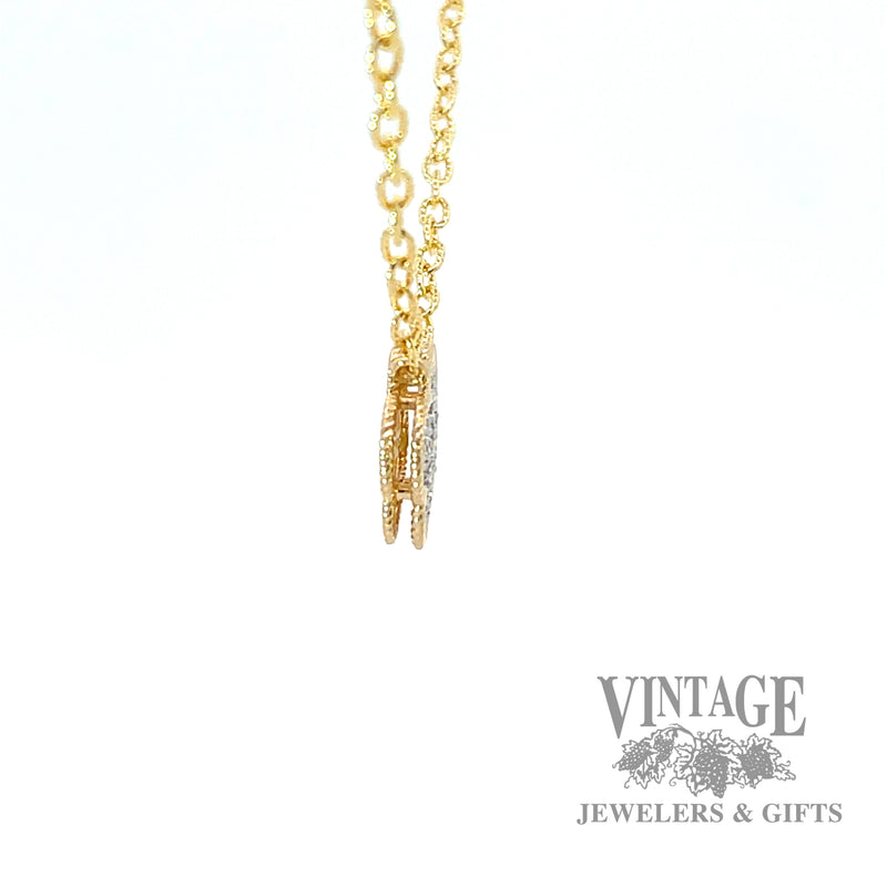 Clover Shaped Pendant with 18" Beaded Cable 14k gold necklace .32 Carats side