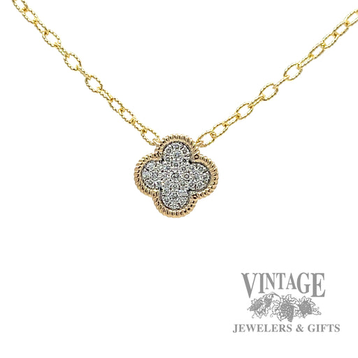 Clover Shaped Pendant with 18" Beaded Cable 14k gold necklace .32 Carats