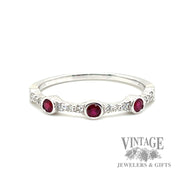 Ruby and Diamond Station 14k White Gold Ring