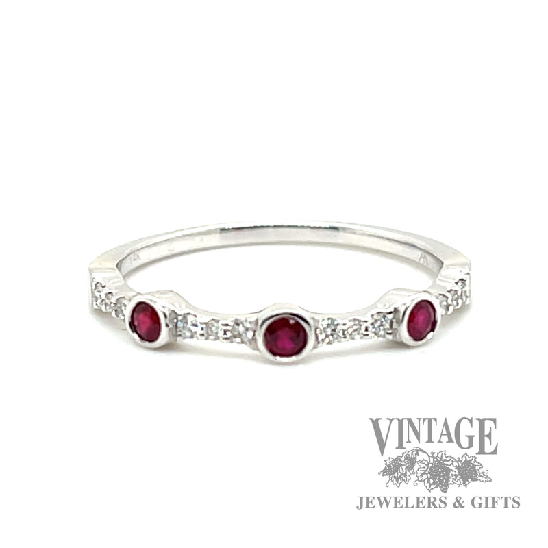 Ruby and Diamond Station 14k White Gold Ring