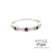 Ruby and Diamond Station 14k White Gold Ring macro