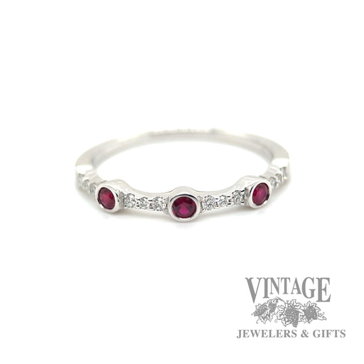 Ruby and Diamond Station 14k White Gold Ring macro