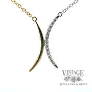 Dual Crescent Shaped two toned 14k gold Pendant with 18" Cable link necklace .14 Carats macro