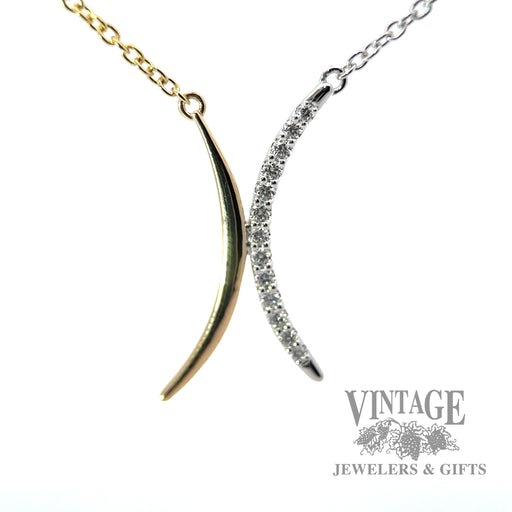 Dual Crescent Shaped two toned 14k gold Pendant with 18" Cable link necklace .14 Carats macro