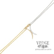 Dual Crescent Shaped two toned 14k gold Pendant with 18" Cable link necklace .14 Carats clasp