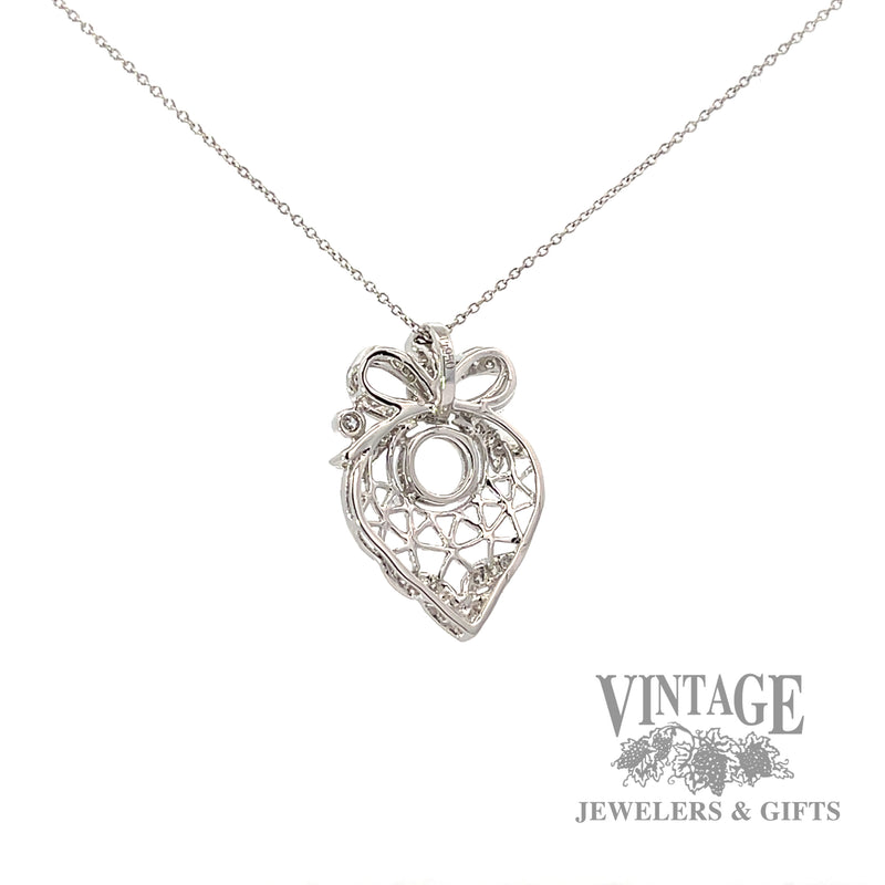 Heart and Ribbon Natural Diamond Platinum Pendant Setting back