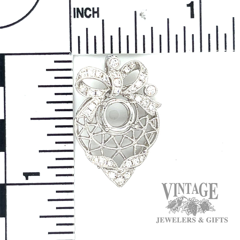 Heart and Ribbon Natural Diamond Platinum Pendant Setting scale