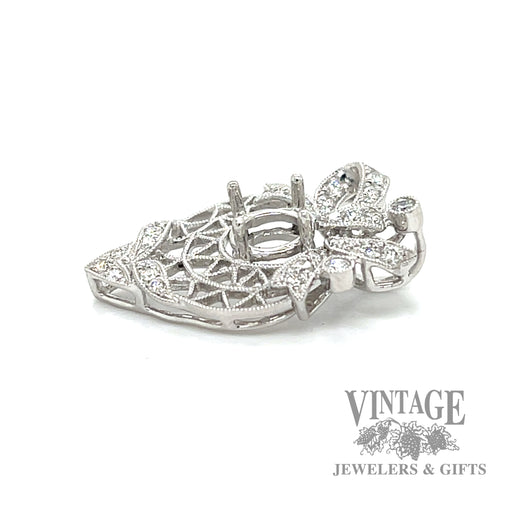 Heart and Ribbon Natural Diamond Platinum Pendant Setting side