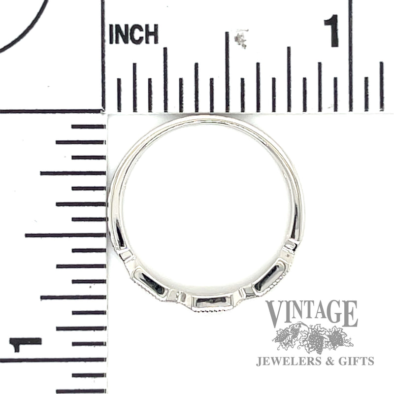 Green Emerald and natural diamond accented 14kt white gold ring .12tw scale