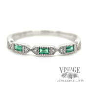 Green Emerald and natural diamond accented 14kt white gold ring .12tw macro