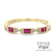 Ruby and natural diamond accented 14kt gold ring .14tw macro