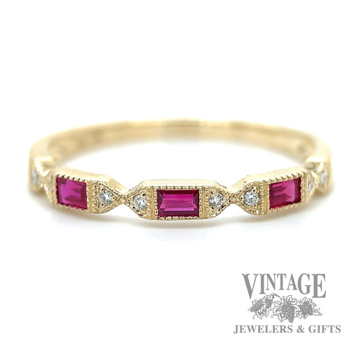 Ruby and natural diamond accented 14kt gold ring .14tw macro