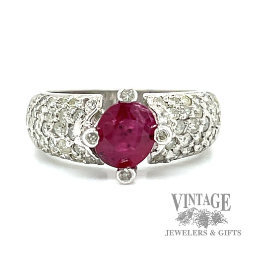 Oval cut Natural Ruby and Diamond accented 18kt gold ring 2.6tw 