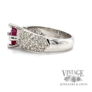 White gold pave' diamond band with natural round ruby Center 2.6tw left