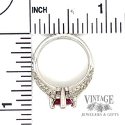 White gold pave' diamond band with natural round ruby Center 2.6tw scale