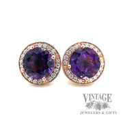 Halo Amethyst and natural Diamond Accented 14k gold earring 3.82tgw side by side